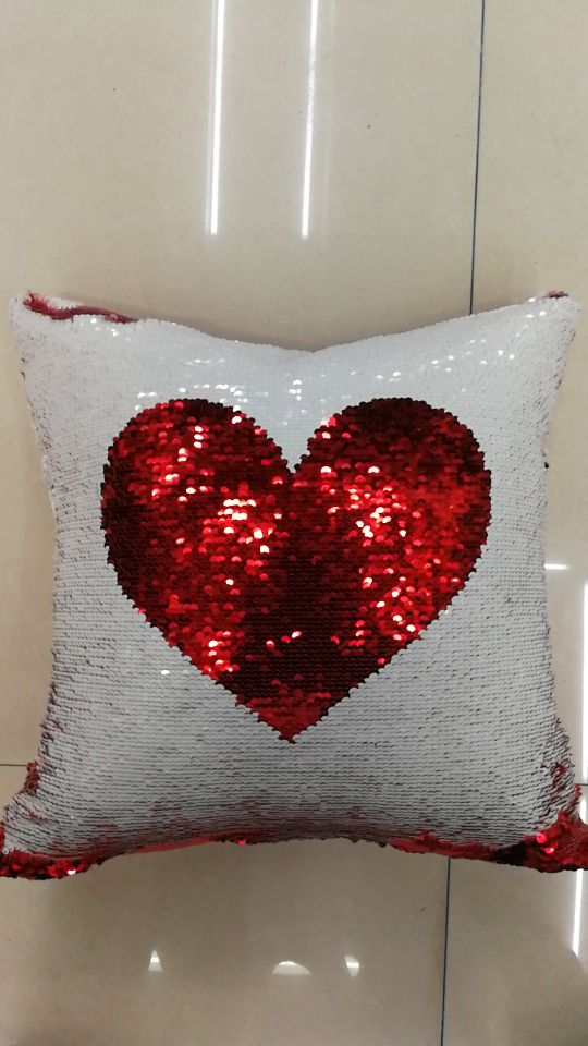 Sequined embroidered heart-shaped pillow, cushion, backrest, square pillowcase details Picture