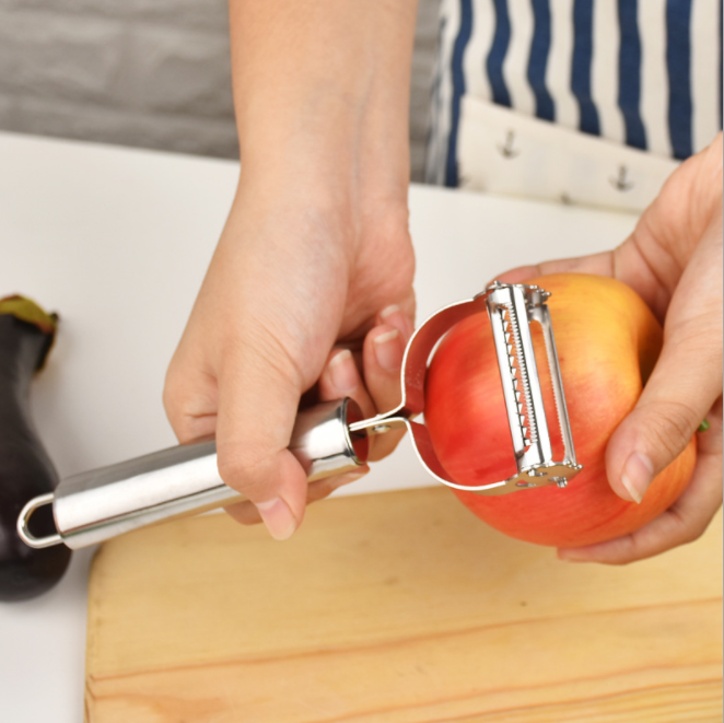 Multi-functional stainless steel smiling face fruit peeler, fruit and potato grater, apple peeler, melon grater Specification image