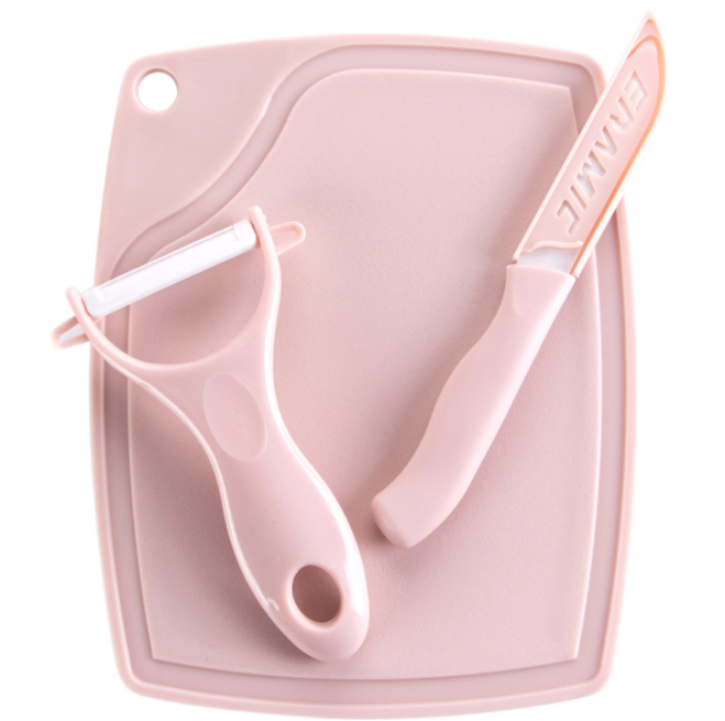 T Ceramic fruit knife, peeler, cutting board, three-piece set for household kitchen, ceramic knife, peeler, knife details Picture