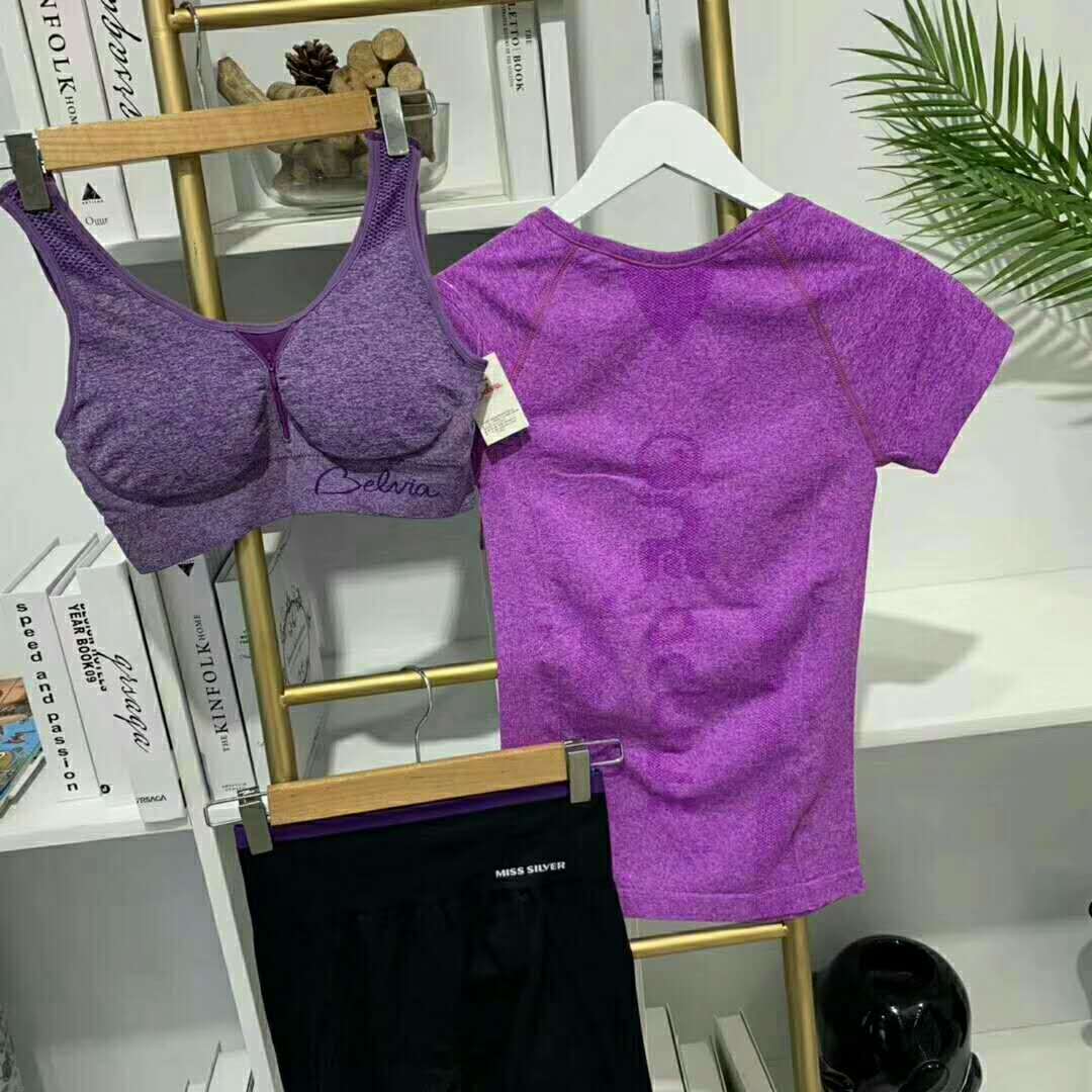 新款户外运动健身套装女速干瑜伽裤长袖品牌瑜伽服三件套产品图