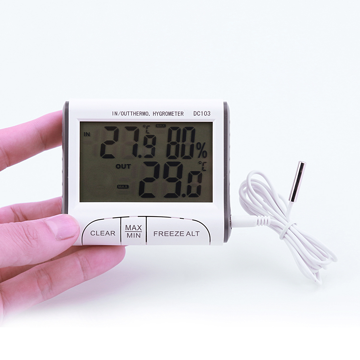 热销升级款室内外温湿度表 温湿度计 大屏显示 时钟温度计DC103