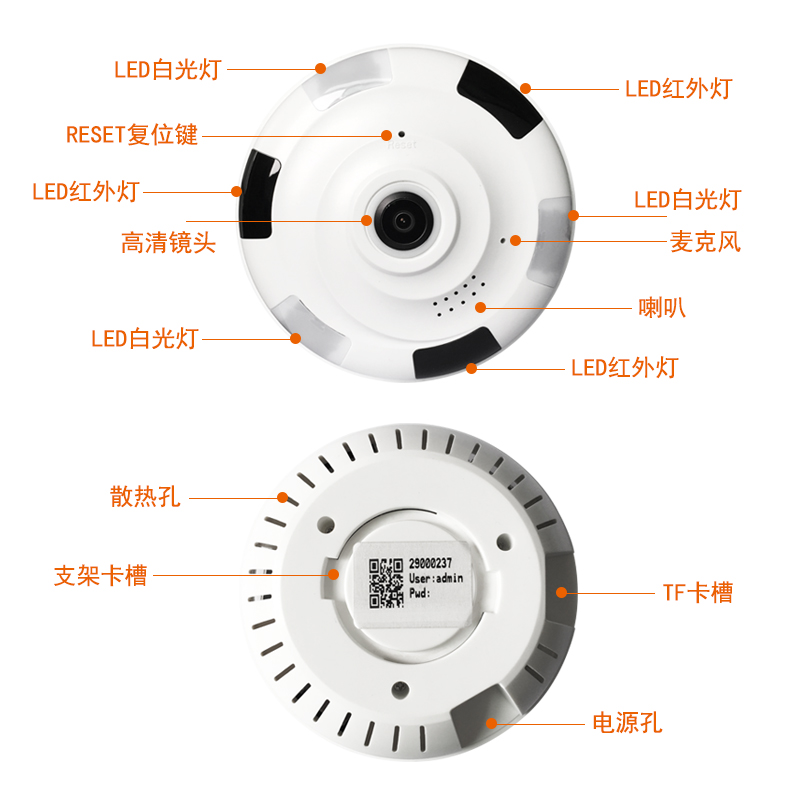 V380无线摄像头全景360度监控无死角1080P高清wifi家庭家用监视器产品图