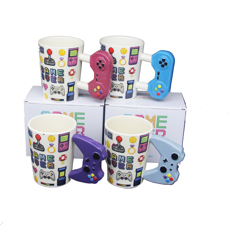 2019 New Color Game Console Handle Ceramic Cup Creative Student Fashion 3D Painted Mark Handle Mug Application Scenario