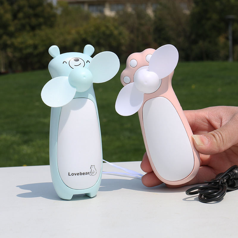 New USB cute cartoon Cat PAWS Bear Nightlight Mini fan Soft leaf handheld fan for children and students