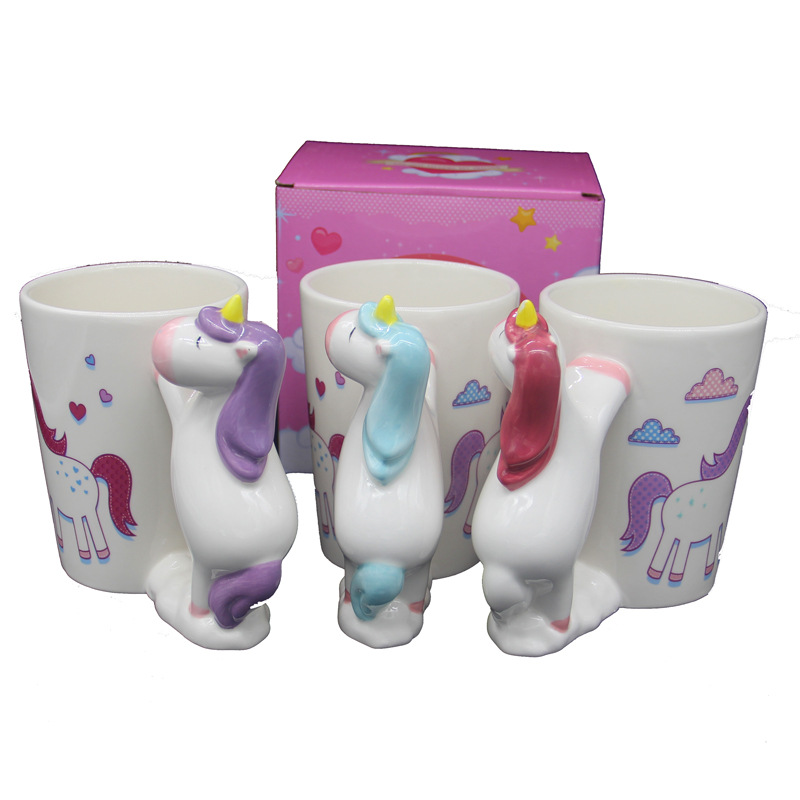 2019 new cute Unicorn Fat Pony handle cup tricolor cartoon pony handle Gift mug Application Scenario
