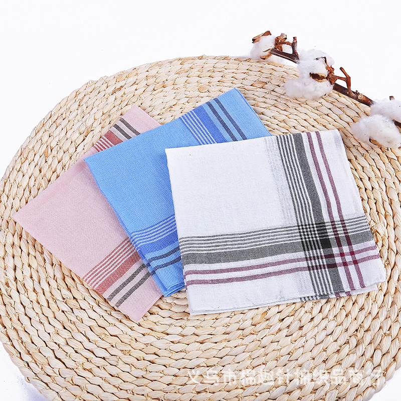 Cheap polyester-cotton men's woven striped one-flower three-color handkerchief sweat-absorbing towel classic style handkerchief is available for export details Picture