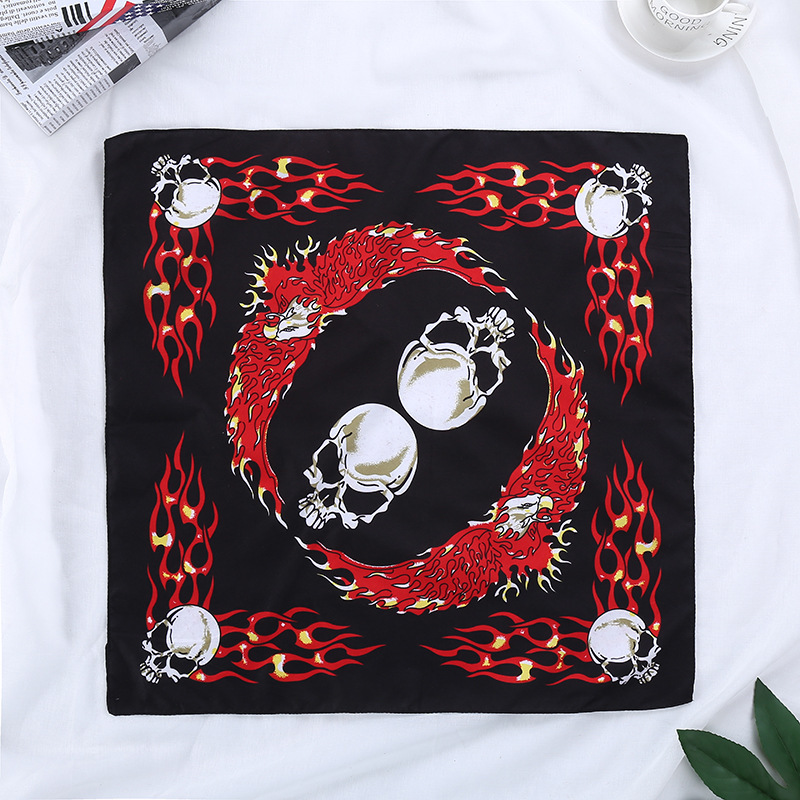 New colorful skull polyester-cotton square scarf, outdoor sports cycling headscarf, trendy men's fashionable headscarf, one-piece delivery details Picture