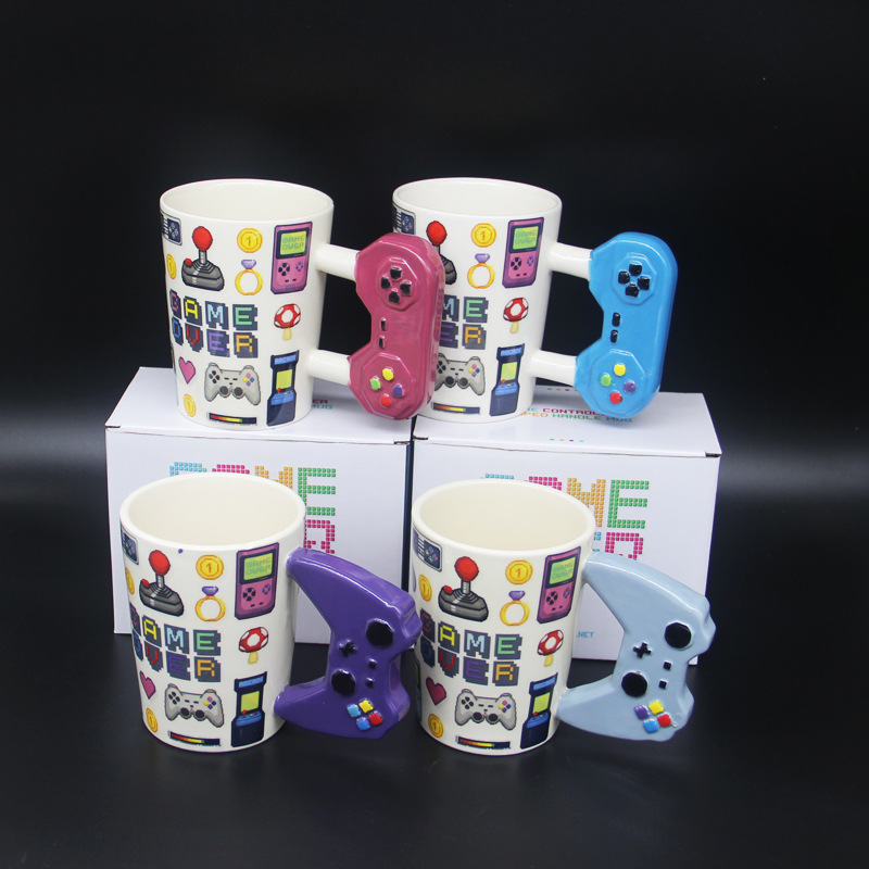 2019 New Color Game Console Handle Ceramic Cup Creative Student Fashion 3D Painted Mark Handle Mug Specification drawing