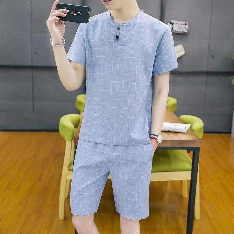 两件套t恤男士休闲潮流套装春夏季韩版修身帅气衣服新款短袖男