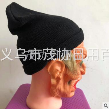 New Halloween horror mask, black hair, woolen hat, witch mask, latex vinyl mask Specification image