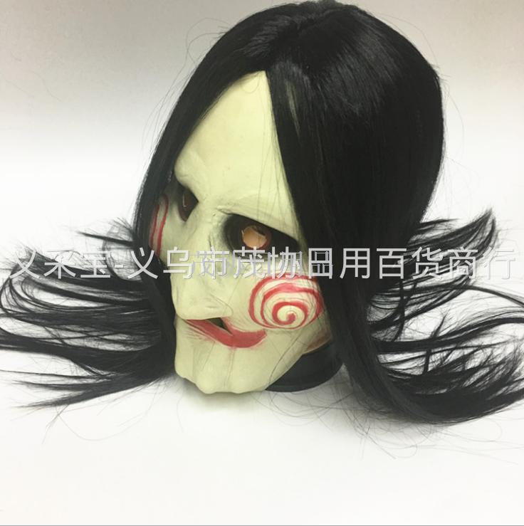 Chainsaw Horror mask with wig, Chainsaw Killer movie theme Halloween cosplay mask details Picture