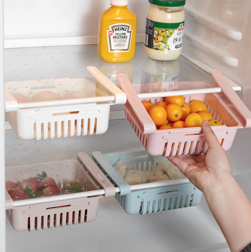 冰箱隔板层多用整理收纳架小麦秸秆抽拉式分类收纳置物架
