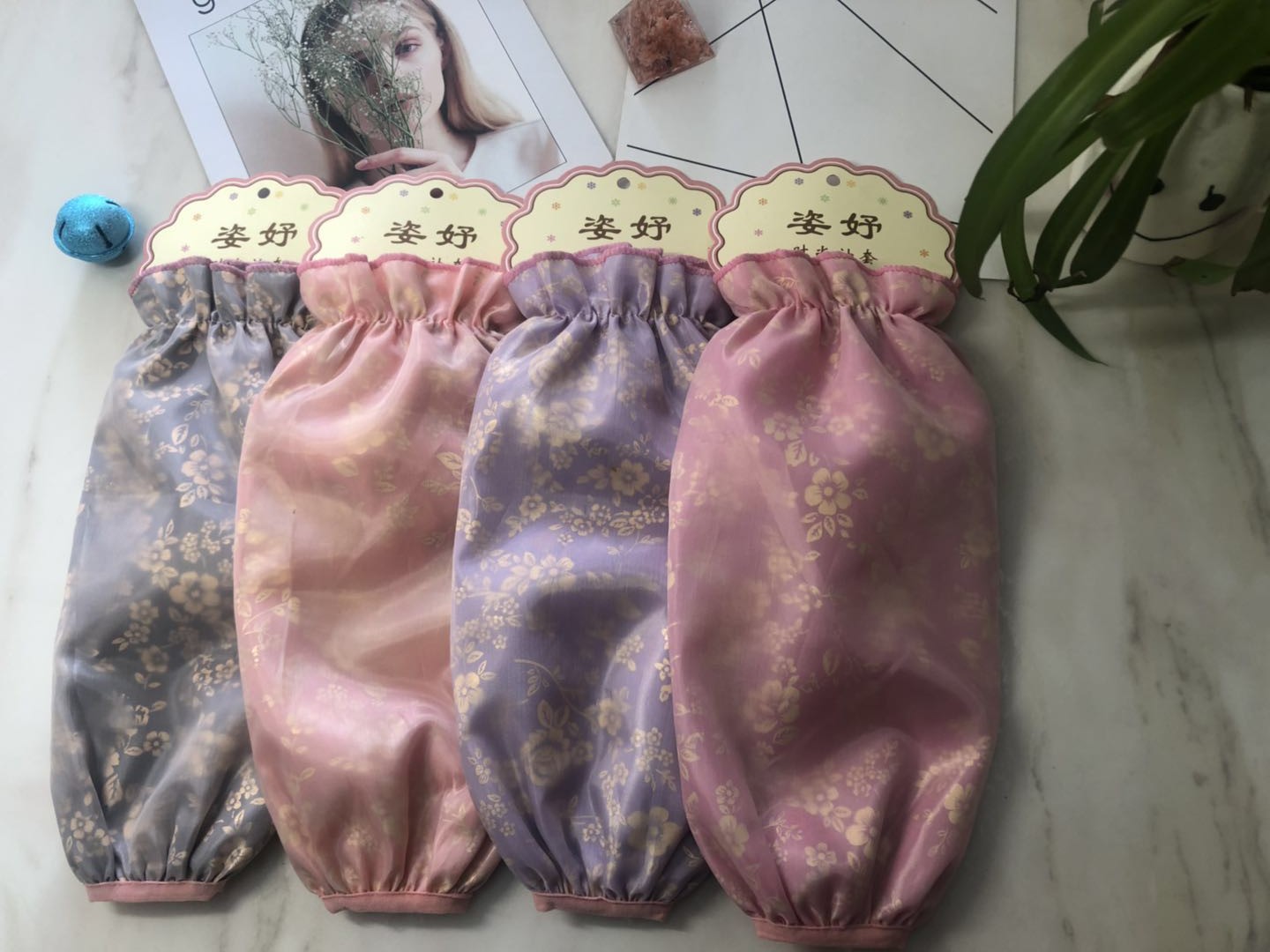 冬季双层袖套防水防污袖套烫金网纱袖套蕾丝袖套女产品图