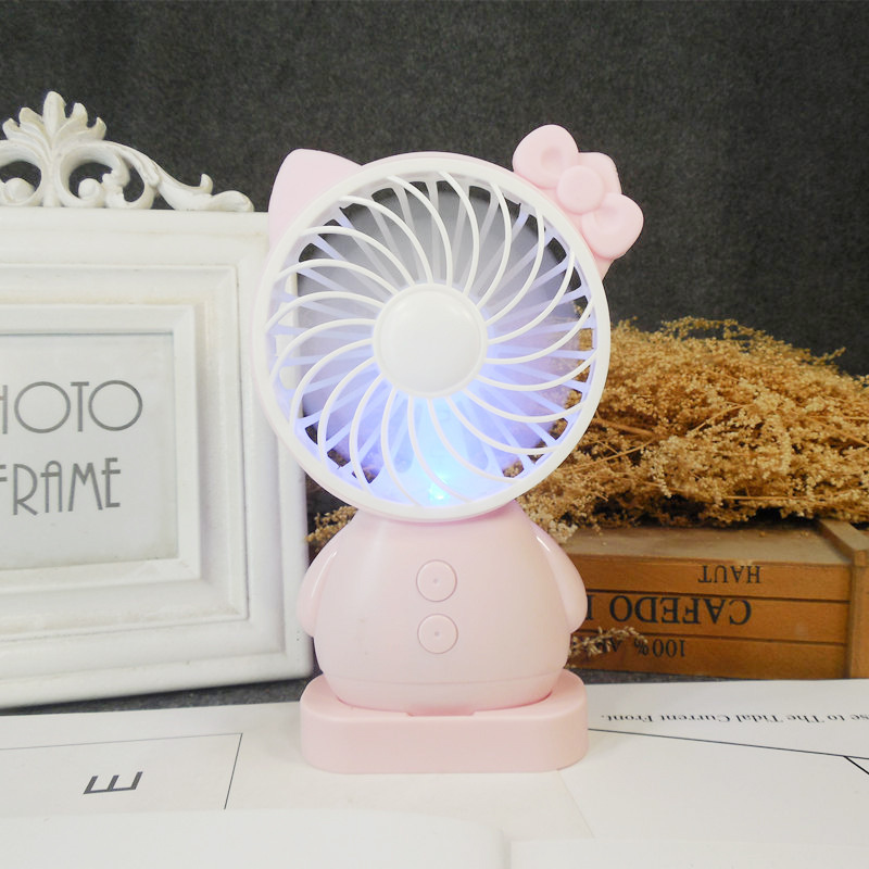New cartoon Mini handheld fan with pedestal desktop USB rechargeable fan lamp