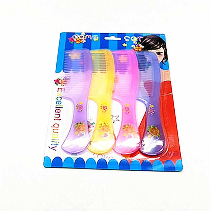 Card 4pc transparent high quality double oil back flat comb straight comb women clear flat comb