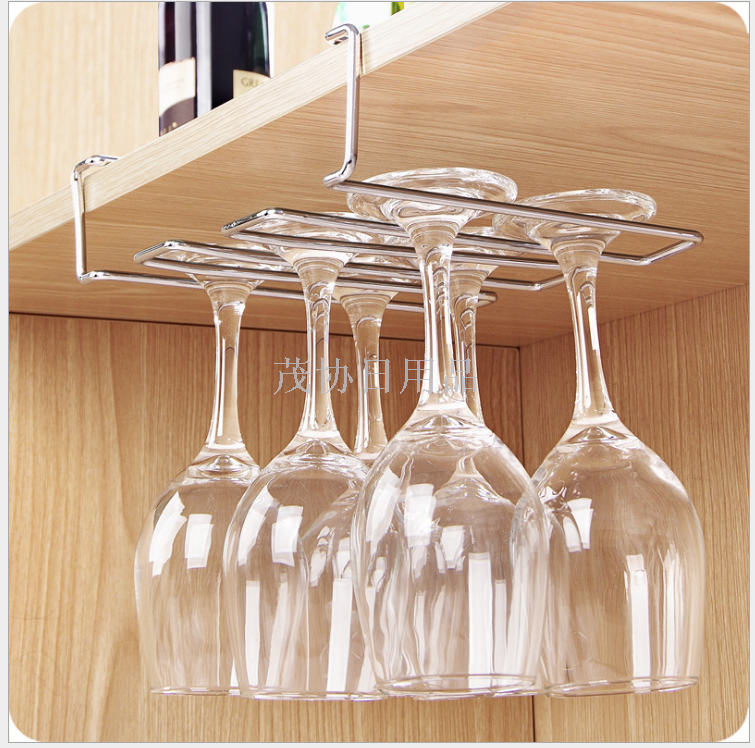 Household stainless steel wine glass holder Creative upside down European tall glass holder nailing free hanging wine glass holder