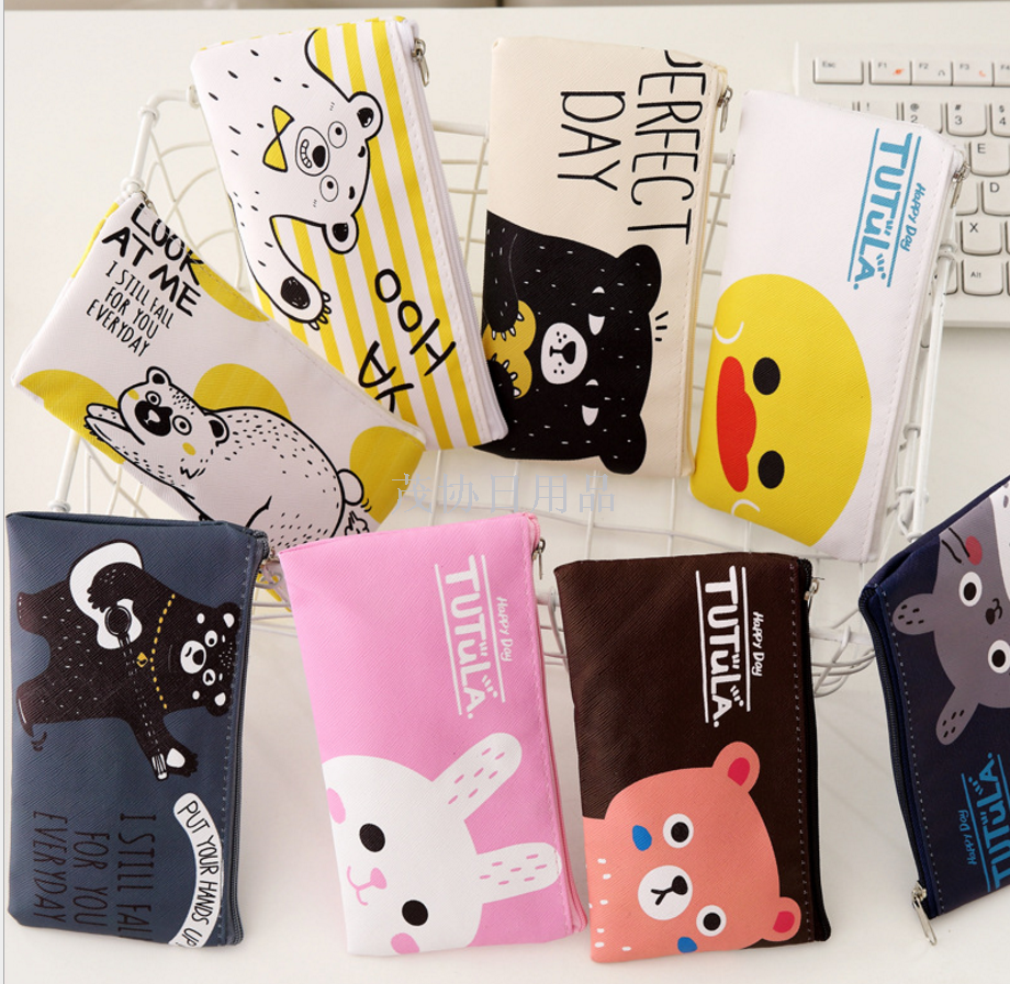 Creative stationery cute little fresh PU stationery bag cartoon pen bag pen box