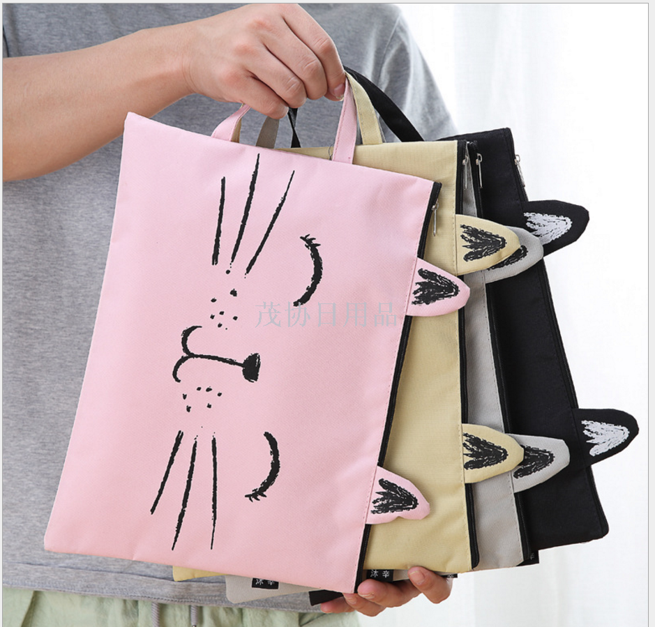 Cute cat zipper canvas paper bag Student stationery cartoon paper bag carrier bag
