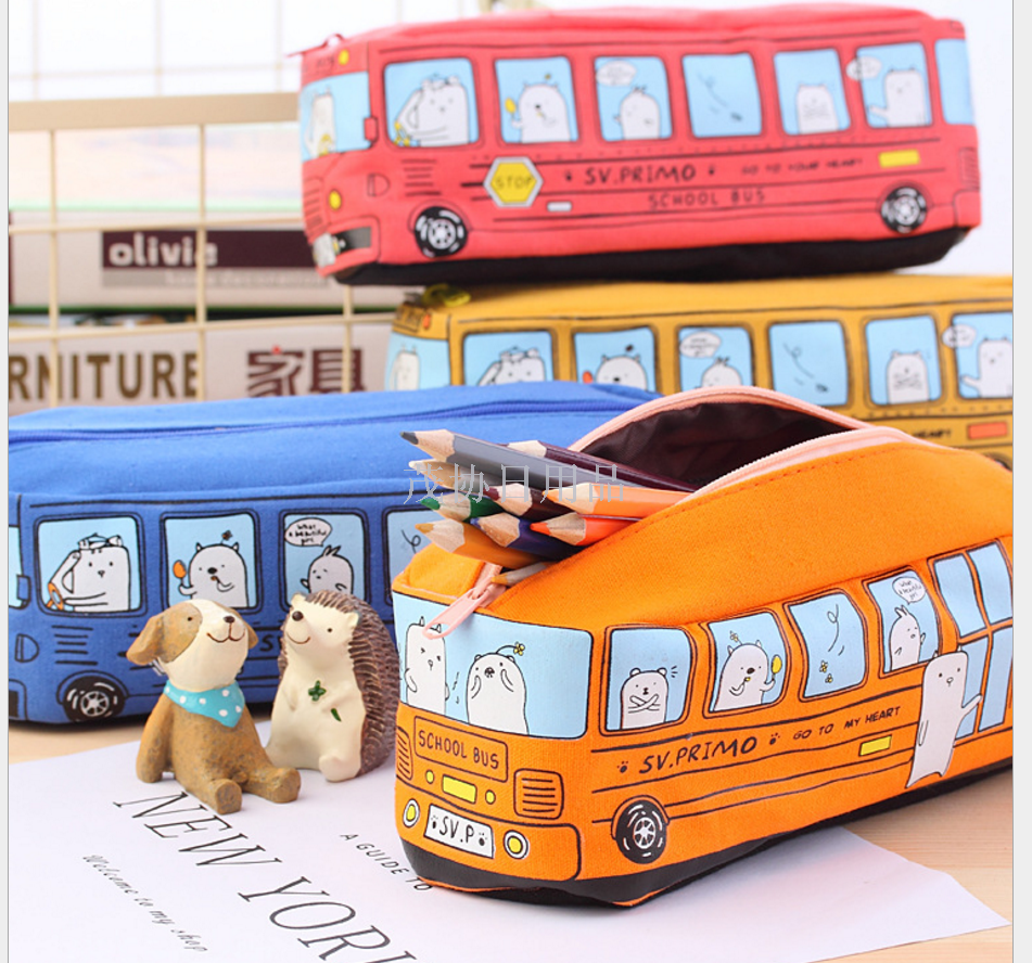 创意学生文具小动物巴士笔袋 公交铅笔盒 男女帆布文具盒产品图