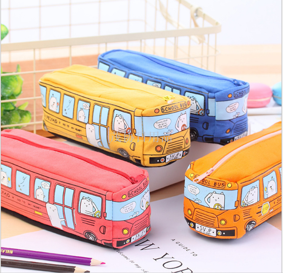 创意学生文具小动物巴士笔袋 公交铅笔盒 男女帆布文具盒图