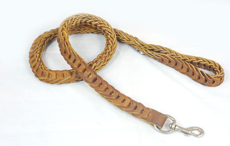 Spliced flat leather pet leash, medium and large-sized dog leash, cowhide
