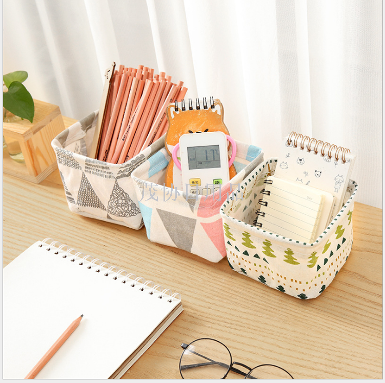 Cotton and linen desk stationery storage basket dressing table cosmetics storage box pen container