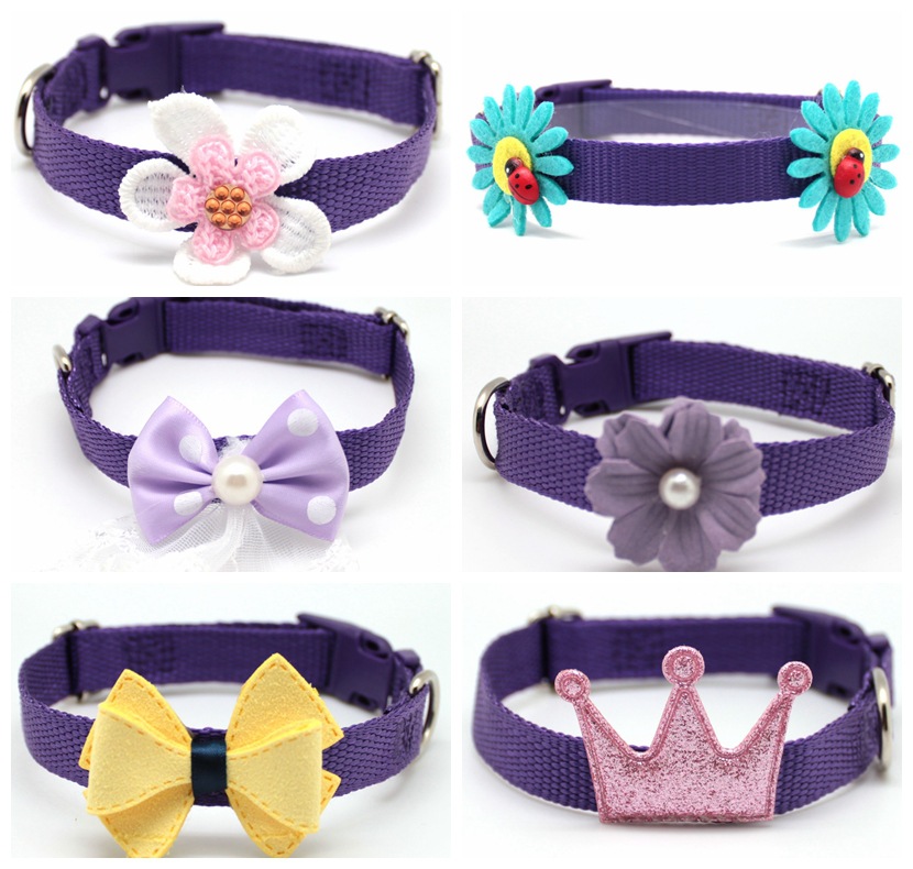 工厂直销宠物项圈 小狗项圈尼龙 可爱项圈 带花项圈 创意尼龙项圈
