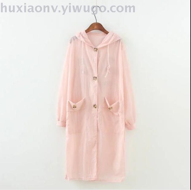 Sun-protective clothing for girls, long letter style, loose, large pocket, hooded, Korean version, UV protection details Picture