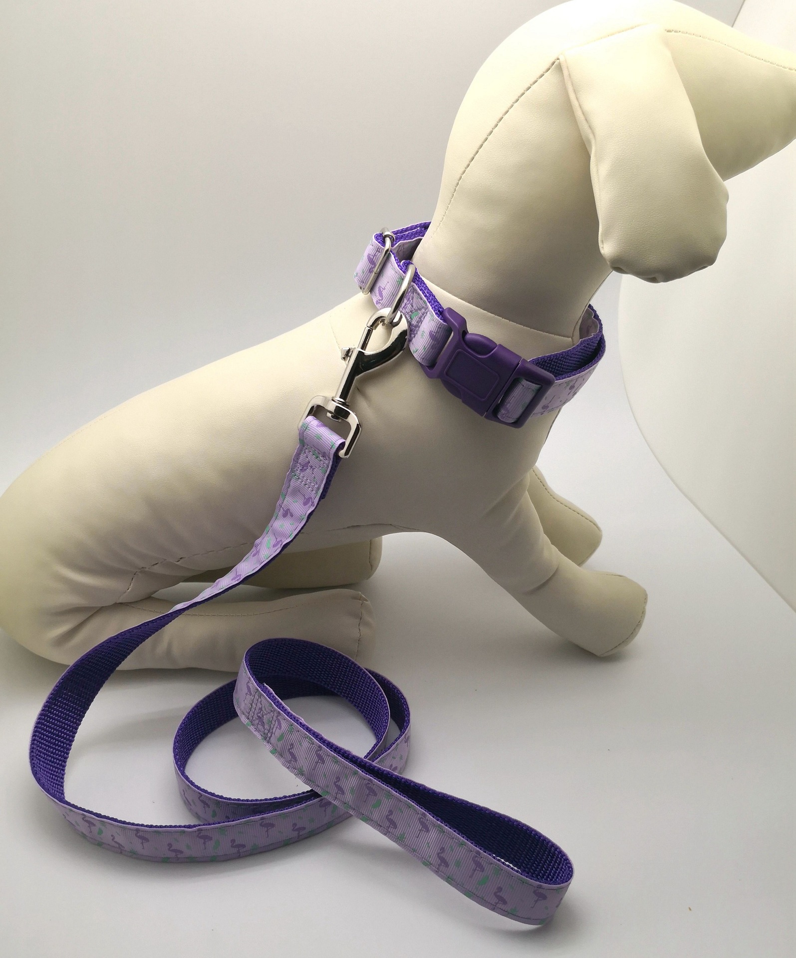 Pet factory direct sales of leash collar chest and back set with flamingo pattern Specification image