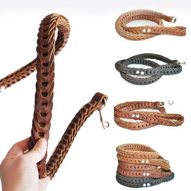 Spliced flat leather pet leash, medium and large-sized dog leash, cowhide Specification image