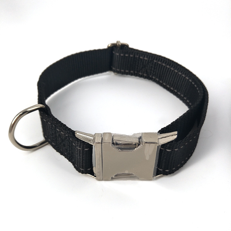 Factory direct sales of pet nylon collars, pet reflective collars, dog collars with metal clasps, high-end dog collars details Picture