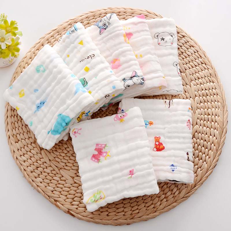 Wholesale of pure cotton baby and children's home textiles, six-layer gauze square towels, baby feeding towels, baby saliva towels and face wiping towels details Picture