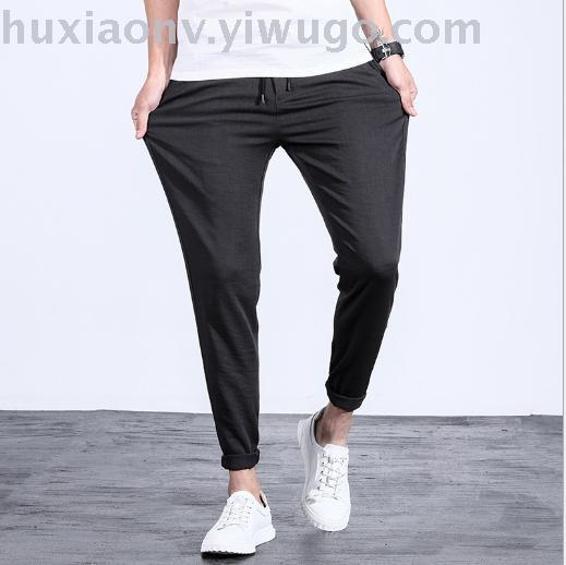 New Spring/Summer 2019 fashionable thin cotton and linen men's casual pants with elastic waist, Korean-style casual pants al-mlkl Application Scenario