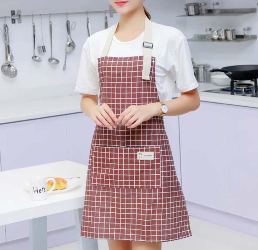 Fine Check Cotton Hemp Apron, Three Colors, Novel Colors, Welcome To Buy