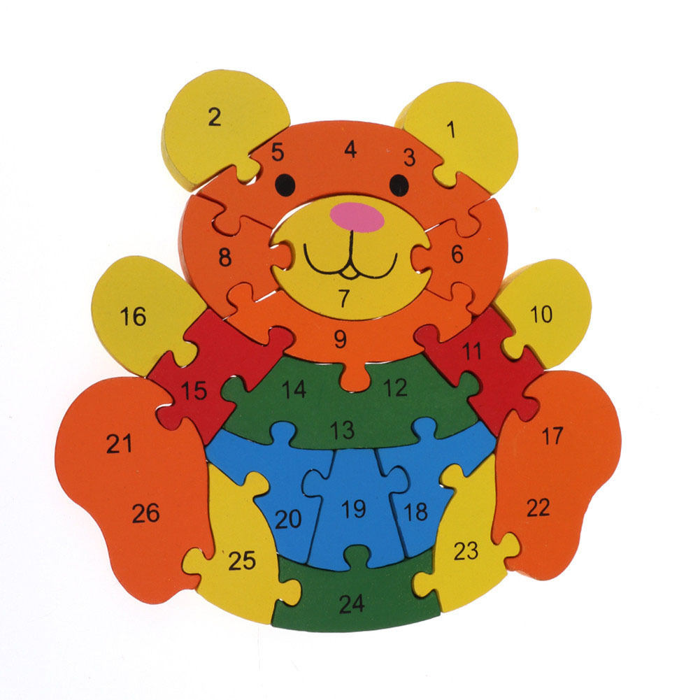 Jokincy alphanumeric wooden cute bear jigsaw puzzle, children's toy, assembly building blocks, educational toy details Picture