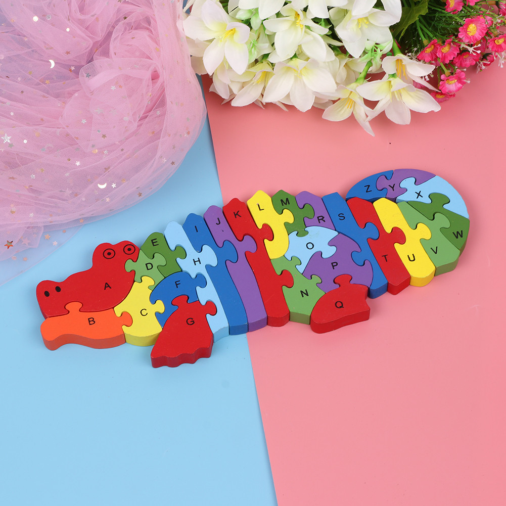 Jokincy eco-friendly English letter puzzles, crocodile puzzles, building blocks, children's wooden toys, three-dimensional puzzles Specification image