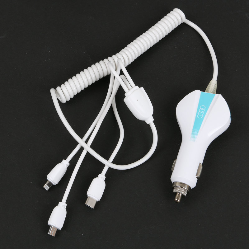 车载手机充电器 一分三智能手机快充 汽车电子产品QC2.1闪充车充细节图