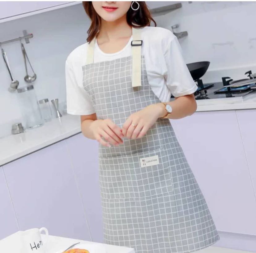 Fine Check Cotton Hemp Apron, Three Colors, Novel Colors, Welcome To Buy details Picture