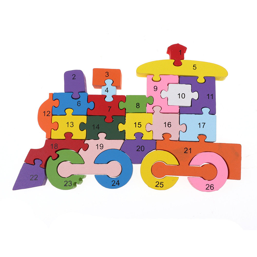 Children's educational enlightenment toys: 26-letter and number cognitive three-dimensional transportation vehicle wooden jigsaw puzzle Specification image