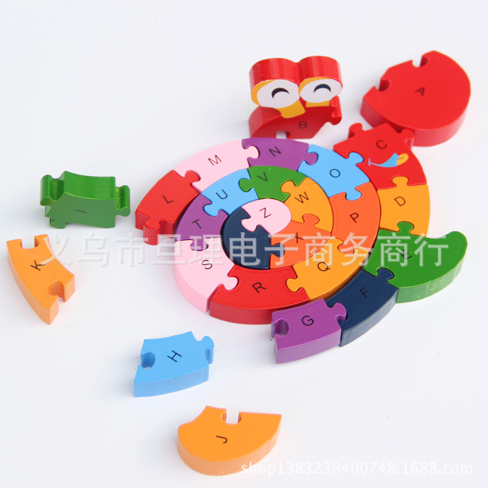Children's educational and eco-friendly wooden jigsaw puzzle with 26 English letters and snail assembly building blocks Specification image