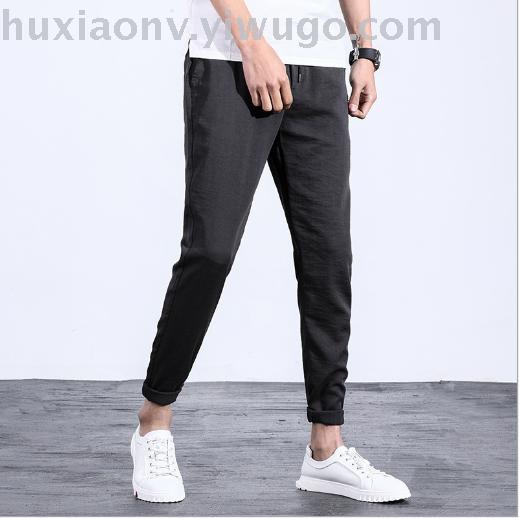 New Spring/Summer 2019 fashionable thin cotton and linen men's casual pants with elastic waist, Korean-style casual pants al-mlkl Specification image