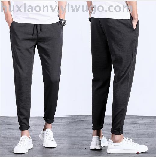 New Spring/Summer 2019 fashionable thin cotton and linen men's casual pants with elastic waist, Korean-style casual pants al-mlkl details Picture