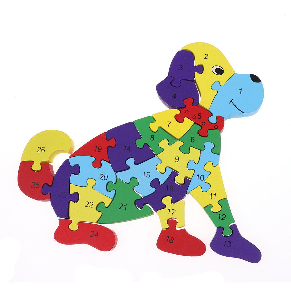 Jokincy 26 English Letter Number Sitting Dog Puzzle Building Block Wooden Toy 3d Stereoscopic Puzzle details Picture
