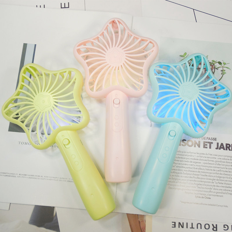 Star colorful lights USB rechargeable fan student outdoor convenient mini wind power