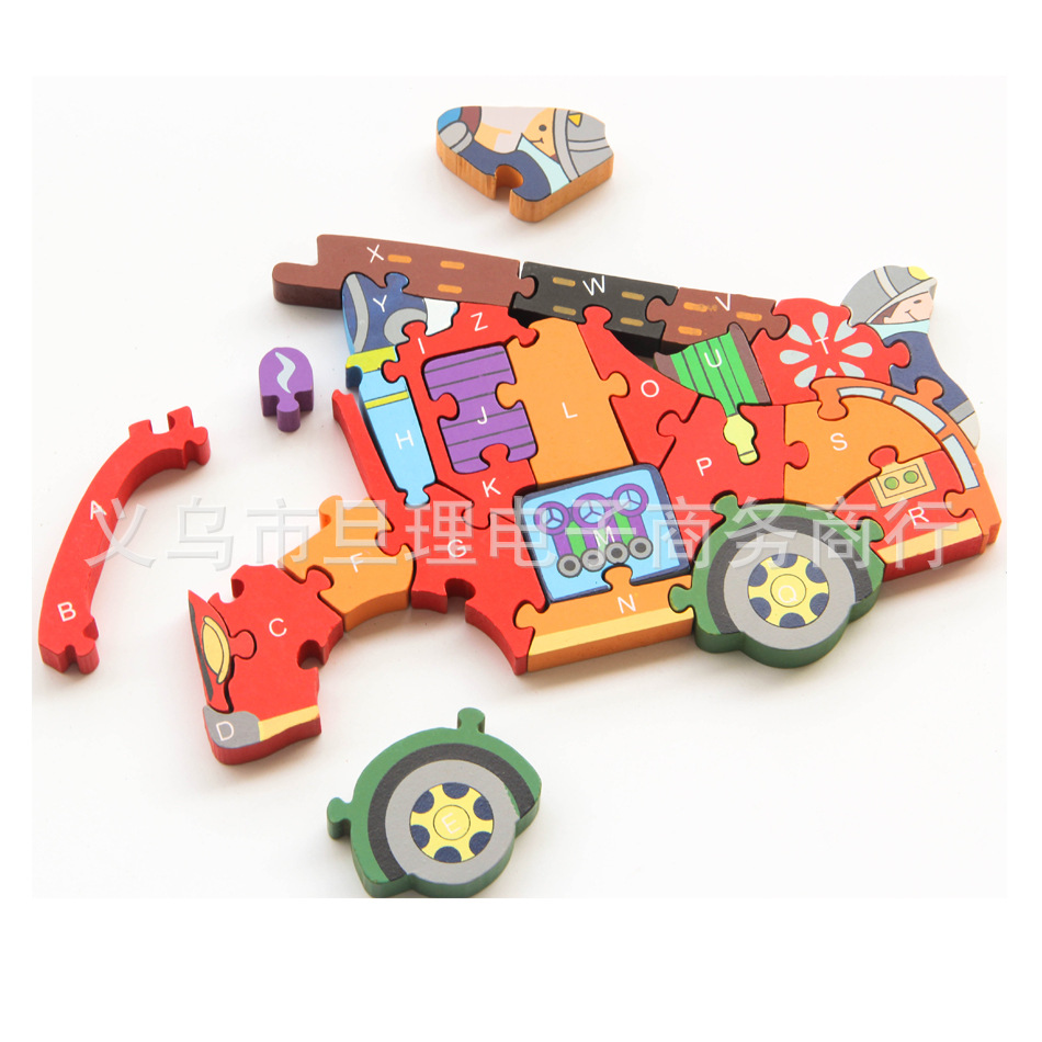 26 English letter and number jigsaw puzzles, large fire alarm and fire engine jigsaw puzzles, children's intelligence and early education eco-friendly wooden toys Specification image