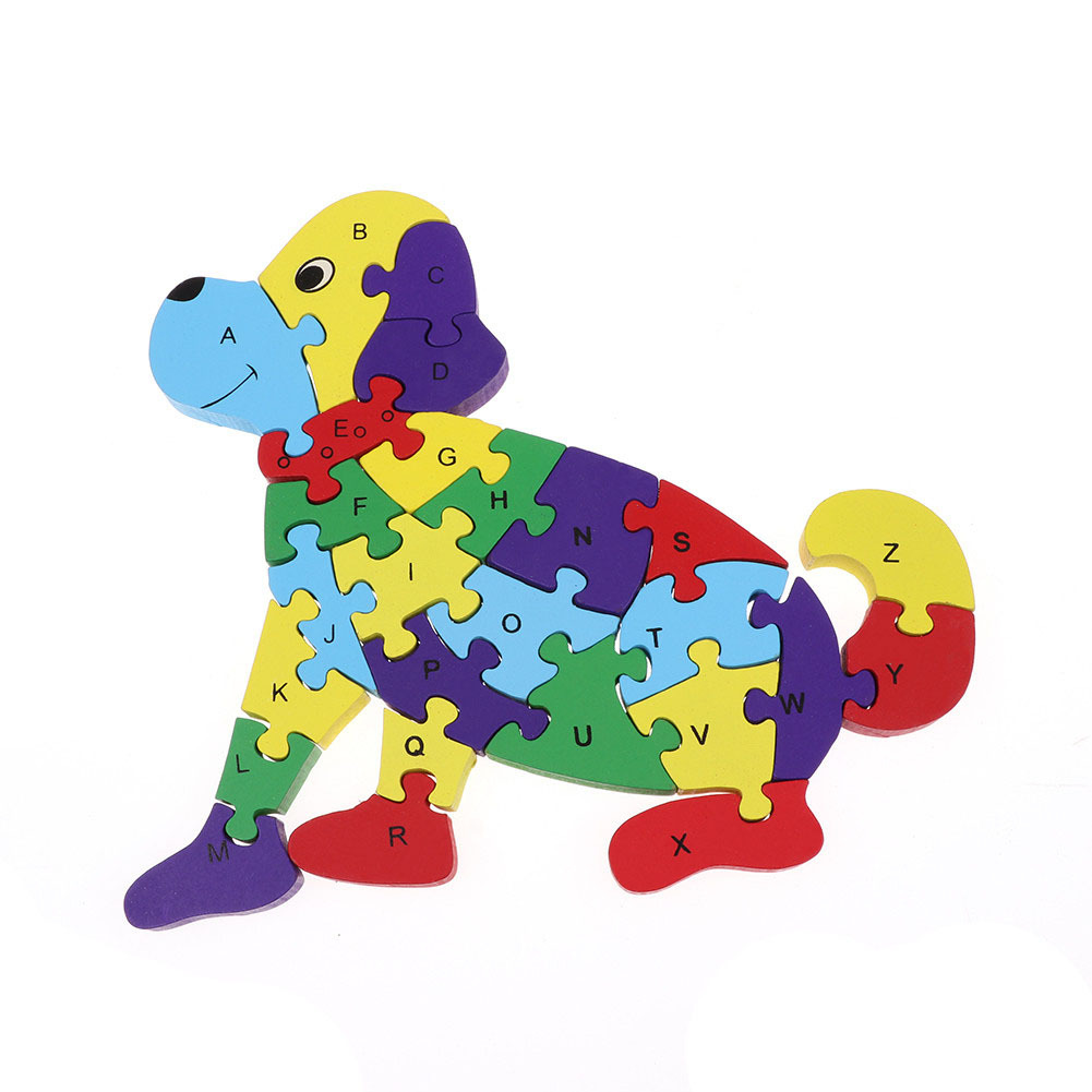 Jokincy 26 English Letter Number Sitting Dog Puzzle Building Block Wooden Toy 3d Stereoscopic Puzzle