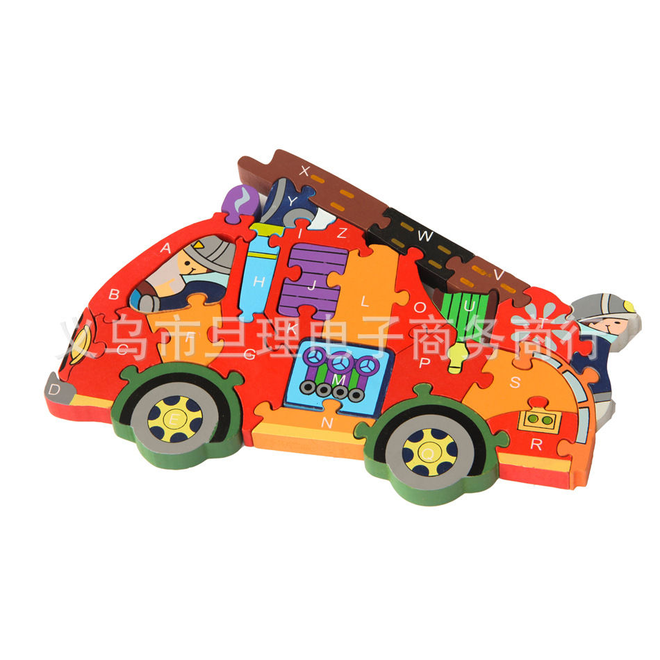26 English letter and number jigsaw puzzles, large fire alarm and fire engine jigsaw puzzles, children's intelligence and early education eco-friendly wooden toys
