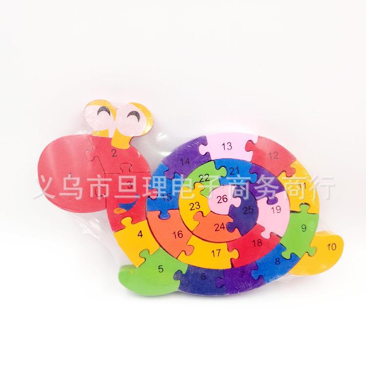 Children's educational and eco-friendly wooden jigsaw puzzle with 26 English letters and snail assembly building blocks Application Scenario