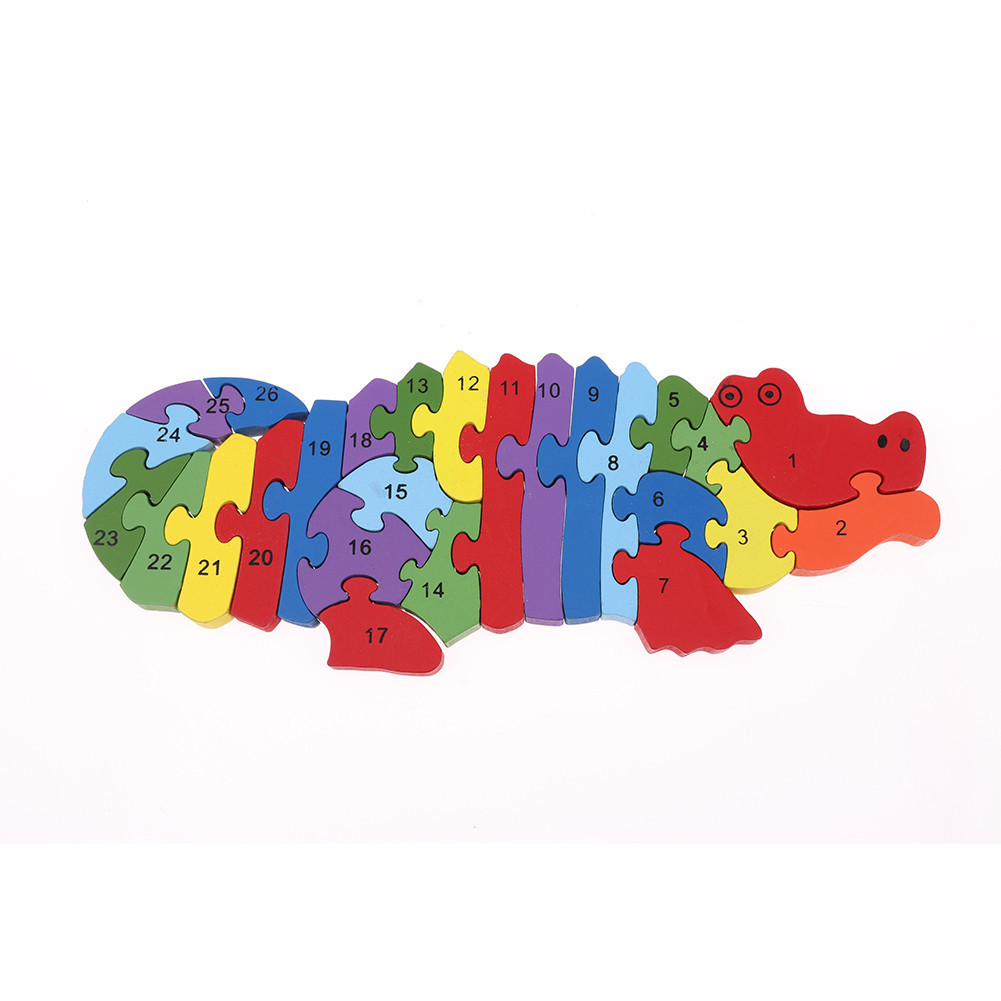 Jokincy eco-friendly English letter puzzles, crocodile puzzles, building blocks, children's wooden toys, three-dimensional puzzles details Picture