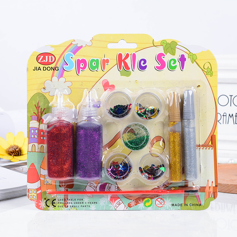 厂家直销10件套装组合金粉胶胶亮片混装吸卡 专用学生用胶